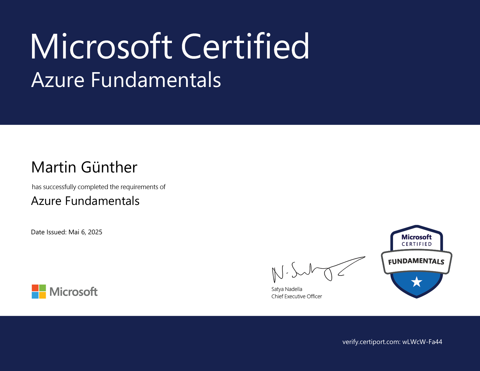 Klicken zum Vergrößern Azure Zertifikat